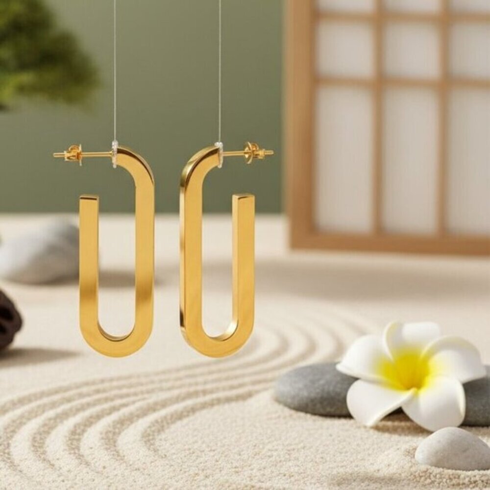 Sleek 18K Gold Plated Stainless Steel Modern U-Shape Statement Earrings